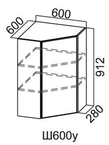 Настенный шкаф угловой, Модус, Ш600у/912, цемент светлый в Перми - предосмотр