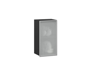 Кухонный шкаф 400 Шервуд, со стеклом левый ЛД 281.321.000.022, серый/черный в Перми - предосмотр