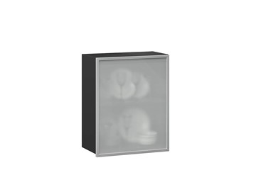 Кухонный шкаф 600, Шервуд, со стеклом левый ЛД 281.351.000.027, серый/черный в Перми