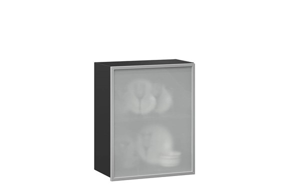 Кухонный шкаф 600, Шервуд, со стеклом левый ЛД 281.351.000.027, серый/черный в Перми - изображение
