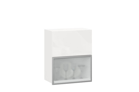 Шкаф кухонный горизонтальный 600 Шервуд, ЛД 281.971.000.174, со стеклом, белый/белый глянец в Перми - изображение