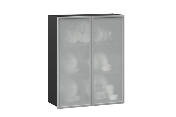Шкаф кухонный высокий 800, Шервуд, со стеклом ЛД 281.461.000.041, серый/черный в Перми - изображение