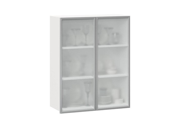 Кухонный шкаф высокий 800, Шервуд, со стеклом ЛД 281.461.000.129, белый/серый в Перми - изображение