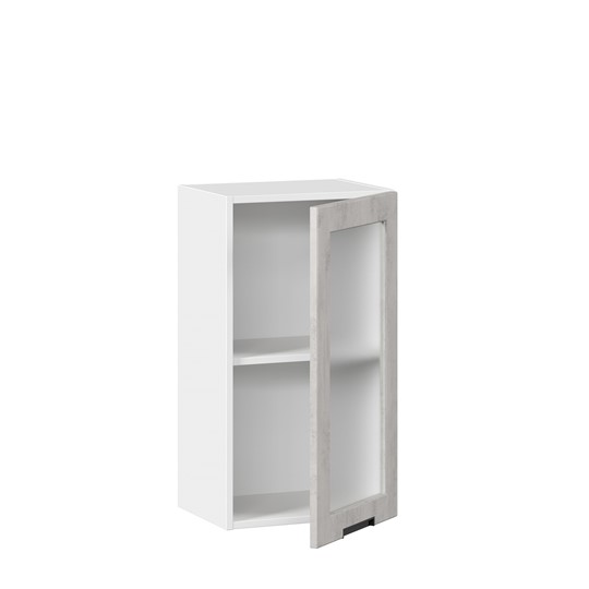 Кухонный шкаф 400 со стеклом Джамис ЛД 296.320.000.018, Белый/Белый камень в Перми - изображение 1