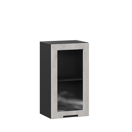 Кухонный шкаф 400 со стеклом Джамис ЛД 296.320.000.060, Чёрный/Белый камень в Перми - изображение