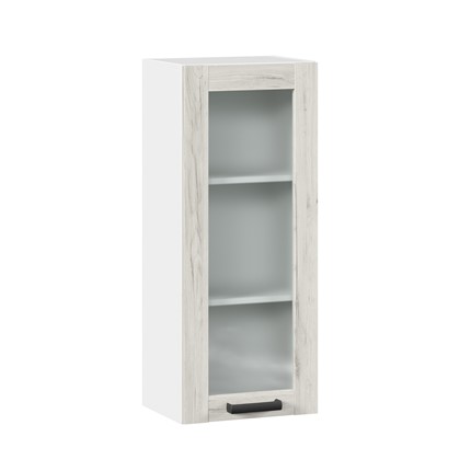 Навесной кухонный шкаф 400 высокий со стеклом Винченца ЛД 234.420.000.036, Белый/Дуб Крафт белый в Перми - изображение