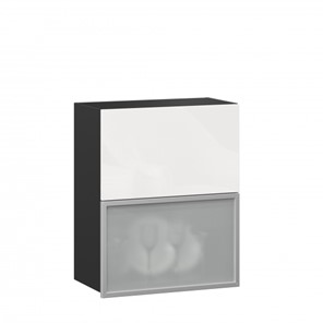 Навесной кухонный шкаф 600 горизонтальный Шервуд, ЛД 281.971.000.086, со стеклом, черный/белый глянец в Соликамске