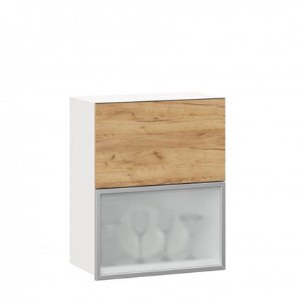 Навесной шкаф 600 горизонтальный Шервуд, ЛД 281.971.000.135, со стеклом, белый/дуб золотой в Перми - изображение
