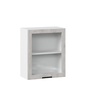 Навесной шкаф 600 со стеклом Джамис ЛД 296.350.000.021, Белый/Белый камень в Березниках