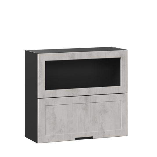 Кухонный шкаф 800 горизонтальный с 2 складными дверями Джамис ЛД 296.980.000.084, Чёрный/Белый камень в Перми - изображение 1
