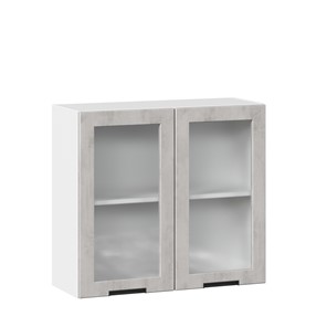 Кухонный навесной шкаф 800 со стеклом Джамис ЛД 296.360.000.023, Белый/Белый камень в Перми - предосмотр