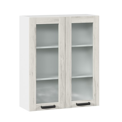 Кухонный шкаф 800 со стеклом высокий Винченца ЛД 234.460.000.040, Белый/Дуб Крафт белый в Перми - изображение