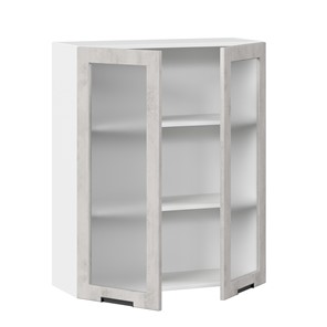 Навесной кухонный шкаф 800 высокий со стеклом Джамис ЛД 296.460.000.030, Белый/Белый камень в Перми - предосмотр 1