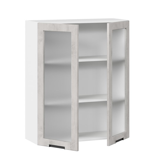 Навесной кухонный шкаф 800 высокий со стеклом Джамис ЛД 296.460.000.030, Белый/Белый камень в Перми - изображение 1