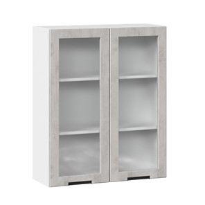 Навесной кухонный шкаф 800 высокий со стеклом Джамис ЛД 296.460.000.030, Белый/Белый камень в Перми - предосмотр