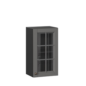 Навесной шкаф Амели-3 400 со стеклом ЛД 299.320.000.026, Черный/Оникс серый в Перми - предосмотр
