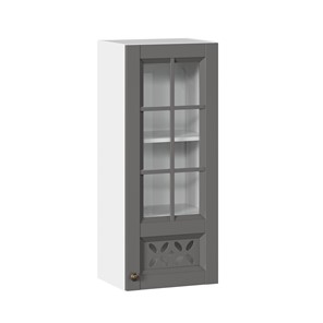 Навесной кухонный шкаф Амели-3 400 высокий со стеклом ЛД 299.420.000.040, Белый/Оникс серый в Перми - предосмотр