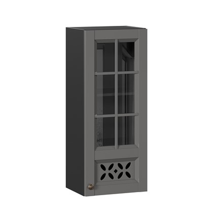 Шкаф настенный Амели-3 400 высокий со стеклом ЛД 299.420.000.042, Черный/Оникс серый в Перми - изображение