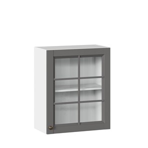 Кухонный навесной шкаф Амели-3 600 со стеклом ЛД 299.350.000.030, Белый/Оникс серый в Перми - предосмотр