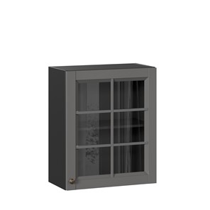 Навесной кухонный шкаф Амели-3 600 со стеклом ЛД 299.350.000.032, Черный/Оникс серый в Перми - предосмотр