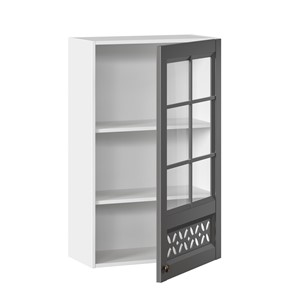 Навесной шкаф Амели-3 600 высокий со стеклом ЛД 299.450.000.046, Белый/Оникс серый в Перми - предосмотр 1