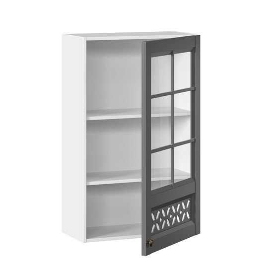 Навесной шкаф Амели-3 600 высокий со стеклом ЛД 299.450.000.046, Белый/Оникс серый в Перми - изображение 1