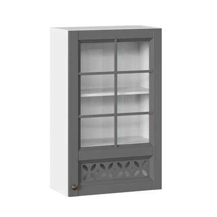 Навесной шкаф Амели-3 600 высокий со стеклом ЛД 299.450.000.046, Белый/Оникс серый в Перми - изображение