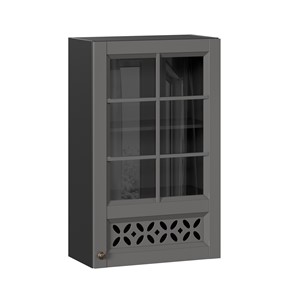 Шкаф настенный Амели-3 600 высокий со стеклом ЛД 299.450.000.048, Черный/Оникс серый в Перми - предосмотр
