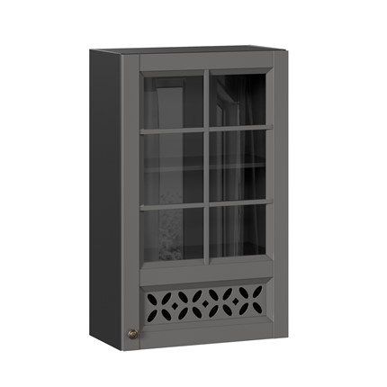 Шкаф настенный Амели-3 600 высокий со стеклом ЛД 299.450.000.048, Черный/Оникс серый в Перми - изображение