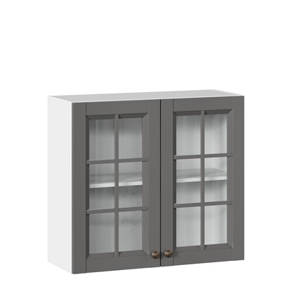 Шкаф настенный Амели-3 800 со стеклом ЛД 299.360.000.034, Белый/Оникс серый в Перми - изображение