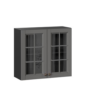 Шкаф на кухню Амели-3 800 со стеклом ЛД 299.360.000.036, Черный/Оникс серый в Перми - предосмотр