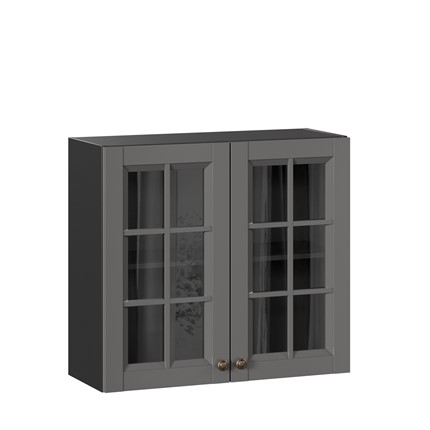 Шкаф на кухню Амели-3 800 со стеклом ЛД 299.360.000.036, Черный/Оникс серый в Перми - изображение