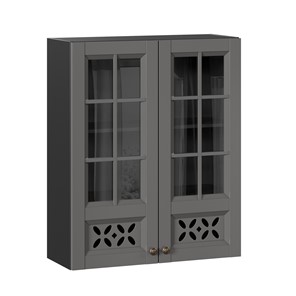 Настенный шкаф Амели-3 800 высокий со стеклом ЛД 299.460.000.052, Черный/Оникс серый в Перми - предосмотр