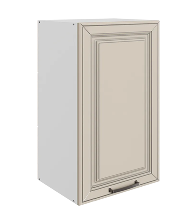 Шкаф кухонный Атланта L400 Н720 (1 дв. гл.) эмаль (белый/сливки патина платина) в Перми - изображение