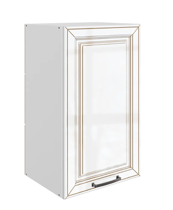 Кухонный навесной шкаф Атланта L400 Н720 (1 дв. гл.) эмаль (белый/белый глянец патина золото) в Перми - изображение