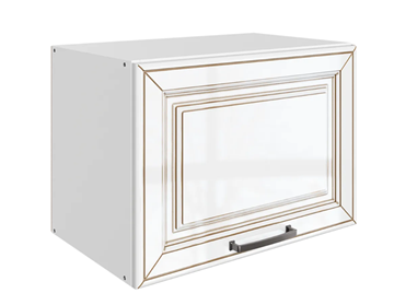 Навесной шкаф Атланта L500 Н360 (1 дв. гл.) эмаль (белый/белый глянец патина золото) в Чайковском