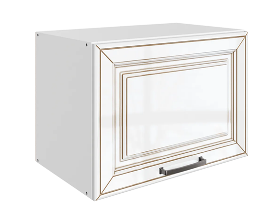 Навесной шкаф Атланта L500 Н360 (1 дв. гл.) эмаль (белый/белый глянец патина золото) в Перми - изображение