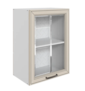 Кухонный шкаф Атланта L500 Н720 (1 дв. рам.) эмаль (белый/сливки патина платина) в Перми - предосмотр