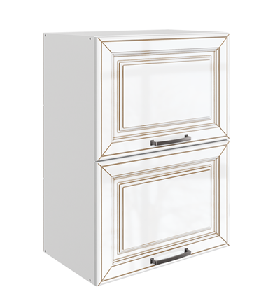 Кухонный навесной шкаф Атланта L500 Н720 (2 дв. гл. гориз.) эмаль (белый/белый глянец патина золото) в Перми - изображение