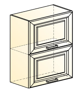 Кухонный навесной шкаф Атланта L500 Н720 (2 дв. гл. гориз.) эмаль (белый/белый глянец патина золото) в Перми - предосмотр 1