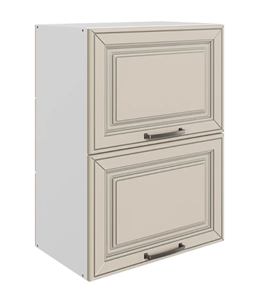 Кухонный навесной шкаф Атланта L500 Н720 (2 дв. гл. гориз.) эмаль (белый/сливки патина платина) в Перми