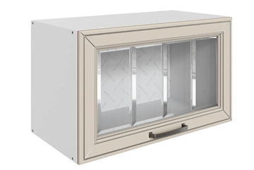 Кухонный навесной шкаф Атланта L600 Н360 (1 дв. рам.) эмаль (белый/сливки патина платина) в Перми - предосмотр