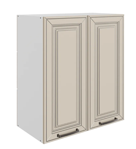 Кухонный навесной шкаф Атланта L600 Н720 (2 дв. гл.) эмаль (белый/сливки патина платина) в Перми - предосмотр