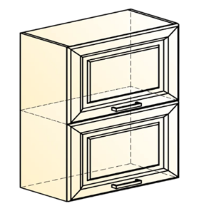 Кухонный шкаф Атланта L600 Н720 (2 дв. гл. гориз.) эмаль (белый/сливки патина платина) в Перми - предосмотр 1