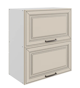 Кухонный шкаф Атланта L600 Н720 (2 дв. гл. гориз.) эмаль (белый/сливки патина платина) в Перми