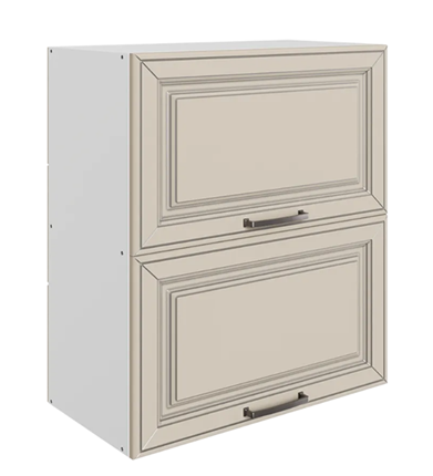 Кухонный шкаф Атланта L600 Н720 (2 дв. гл. гориз.) эмаль (белый/сливки патина платина) в Перми - изображение
