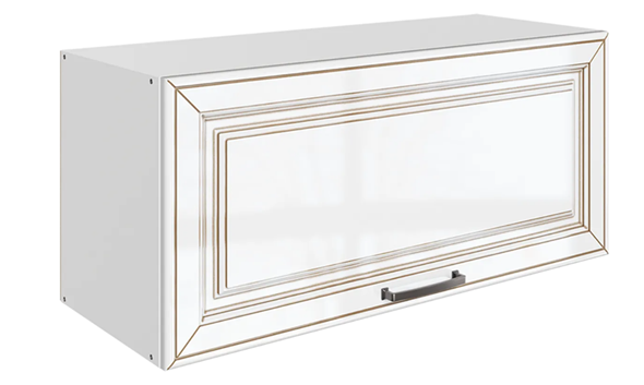 Кухонный навесной шкаф Атланта L800 Н360 (1 дв. гл.) эмаль (белый/белый глянец патина золото) в Перми - изображение