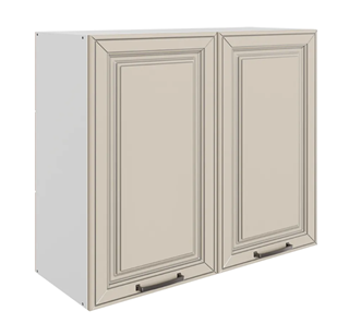 Шкаф на кухню Атланта L800 Н720 (2 дв. гл.) эмаль (белый/сливки патина платина) в Перми - предосмотр