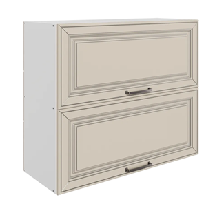 Шкаф кухонный Атланта L800 Н720 (2 дв. гл. гориз.) эмаль (белый/сливки патина платина) в Перми - предосмотр