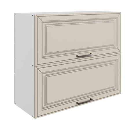 Шкаф кухонный Атланта L800 Н720 (2 дв. гл. гориз.) эмаль (белый/сливки патина платина) в Перми - изображение